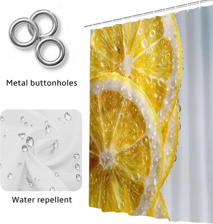 Yellow Lemons Waterproof Shower Curtains Set - Stall Shower Curtain 48 x 72 Inch, Summer Bubble Lemon Slices Fruit Fabric Bathroom Curtain with 12 Hooks, Bathroom Accessories