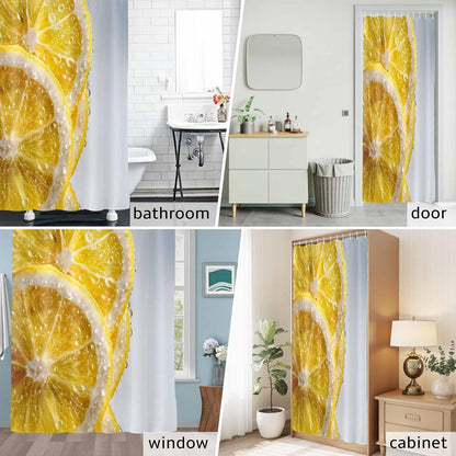 Yellow Lemons Waterproof Shower Curtains Set - Stall Shower Curtain 48 x 72 Inch, Summer Bubble Lemon Slices Fruit Fabric Bathroom Curtain with 12 Hooks, Bathroom Accessories