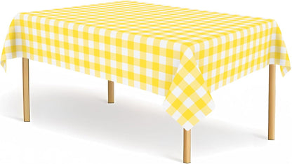 12 Pack Yellow and White Checkered Tablecloth Yellow Gingham Plastic Table Cloths for Parties Disposable 54x108 in Waterproof Rectangle Table Covers for Party Baby Shower Birthday Christmas Picnic