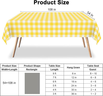 12 Pack Yellow and White Checkered Tablecloth Yellow Gingham Plastic Table Cloths for Parties Disposable 54x108 in Waterproof Rectangle Table Covers for Party Baby Shower Birthday Christmas Picnic