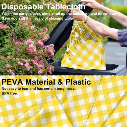 12 Pack Yellow and White Checkered Tablecloth Yellow Gingham Plastic Table Cloths for Parties Disposable 54x108 in Waterproof Rectangle Table Covers for Party Baby Shower Birthday Christmas Picnic