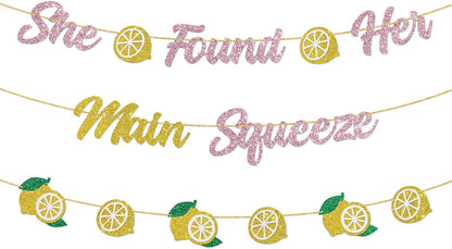 DUOMIMI She Found Her Main Squeeze Banner Lemon Theme Bridal Shower Bride to Be Wedding Engagement Bachelorette Party Supplies Gold Pink Glitter