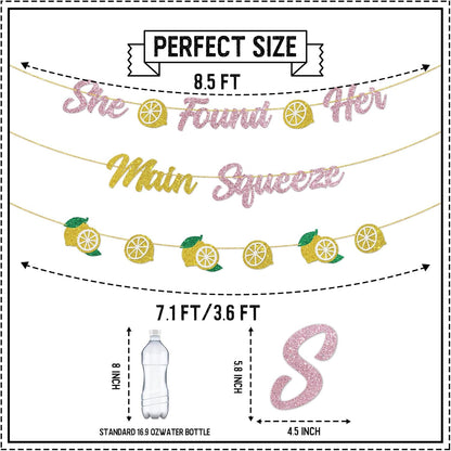 DUOMIMI She Found Her Main Squeeze Banner Lemon Theme Bridal Shower Bride to Be Wedding Engagement Bachelorette Party Supplies Gold Pink Glitter