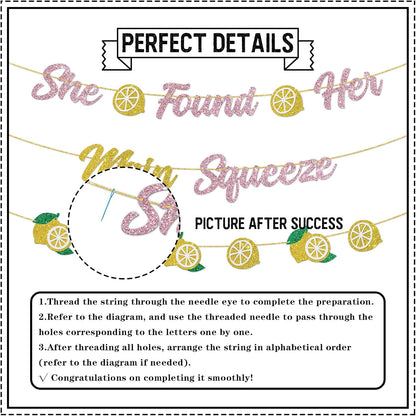 DUOMIMI She Found Her Main Squeeze Banner Lemon Theme Bridal Shower Bride to Be Wedding Engagement Bachelorette Party Supplies Gold Pink Glitter