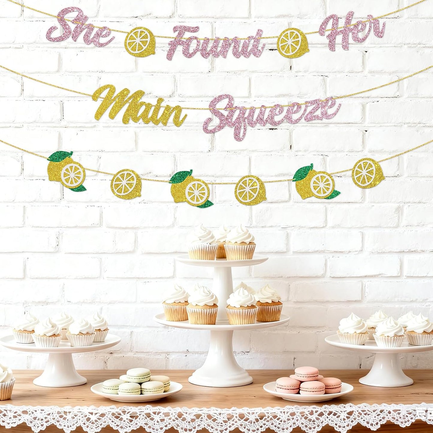 DUOMIMI She Found Her Main Squeeze Banner Lemon Theme Bridal Shower Bride to Be Wedding Engagement Bachelorette Party Supplies Gold Pink Glitter