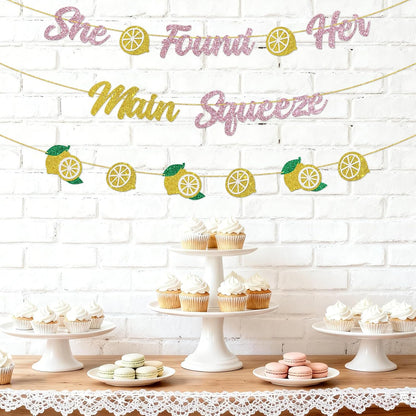 DUOMIMI She Found Her Main Squeeze Banner Lemon Theme Bridal Shower Bride to Be Wedding Engagement Bachelorette Party Supplies Gold Pink Glitter
