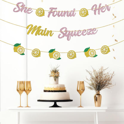 DUOMIMI She Found Her Main Squeeze Banner Lemon Theme Bridal Shower Bride to Be Wedding Engagement Bachelorette Party Supplies Gold Pink Glitter