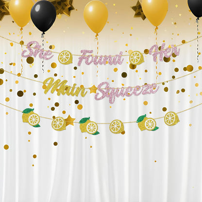 DUOMIMI She Found Her Main Squeeze Banner Lemon Theme Bridal Shower Bride to Be Wedding Engagement Bachelorette Party Supplies Gold Pink Glitter