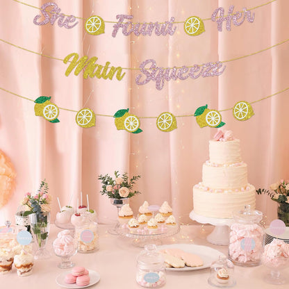 DUOMIMI She Found Her Main Squeeze Banner Lemon Theme Bridal Shower Bride to Be Wedding Engagement Bachelorette Party Supplies Gold Pink Glitter
