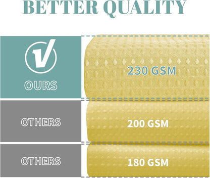 Yellow No Hook Waffle Weave Shower Curtain with snap-in Liner Replacement, 230GSM Waterproof Fabric Hotel Shower Curtain Set for Bathroom, Through Mesh Top Window,71Wx86H