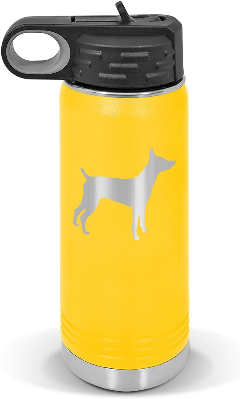 Rat Terrier Water Bottle 20 oz - Laser Engraved w/Flip Top Removable Straw - Polar Camel - Stainless - Vacuum Insulated - Drinkware - Dog Canine pet