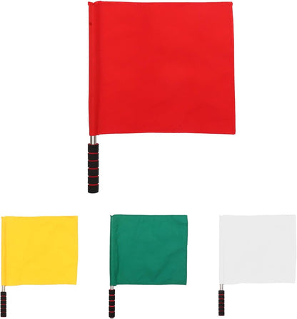 Soccer Referee Flags Set 4pcs (white, Yellow, Red, Green) with Stainless Steel Handles – High Visibility Signal Flags for Sports Officiating, Track & Field, Racing Events, Games & Outdoor