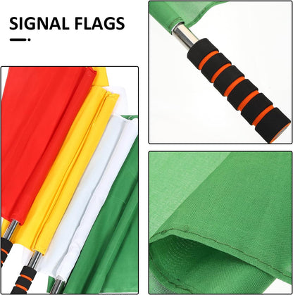 Soccer Referee Flags Set 4pcs (white, Yellow, Red, Green) with Stainless Steel Handles – High Visibility Signal Flags for Sports Officiating, Track & Field, Racing Events, Games & Outdoor