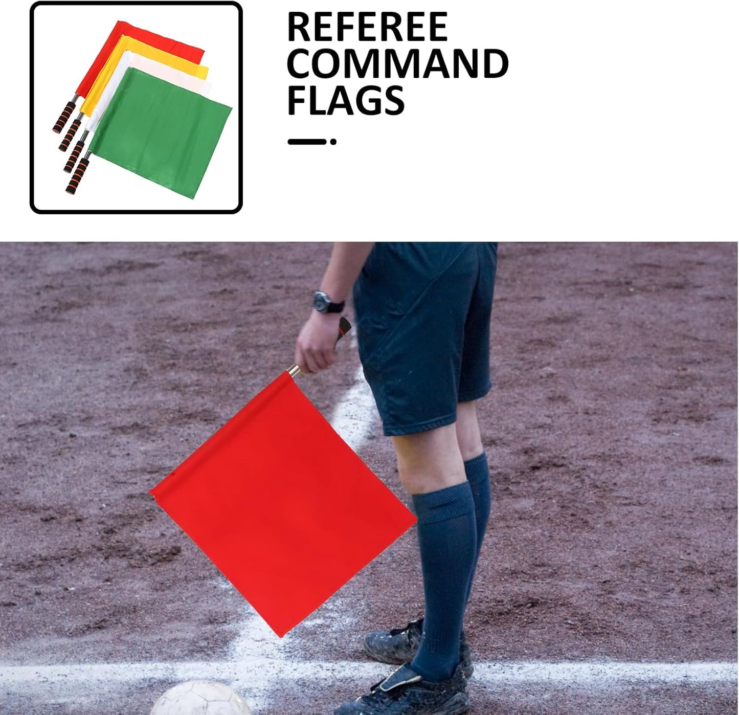 Soccer Referee Flags Set 4pcs (white, Yellow, Red, Green) with Stainless Steel Handles – High Visibility Signal Flags for Sports Officiating, Track & Field, Racing Events, Games & Outdoor