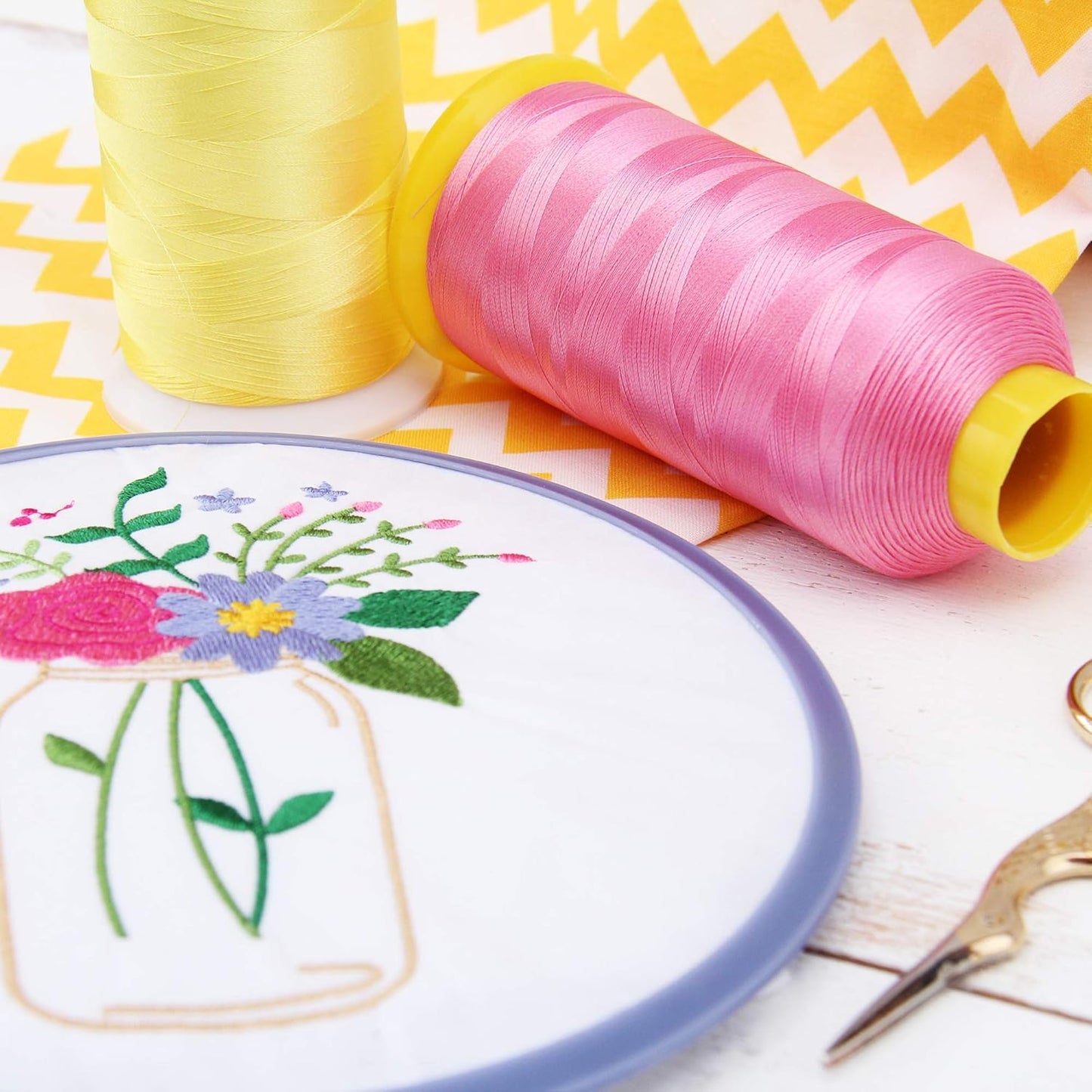 High-Speed Embroidery Thread, 5000M 40wt, Light Yellow Green | 40wt trilobal polyester embroidery thread with bright sheen. Works with home and commercial embroidery and sewing machines.