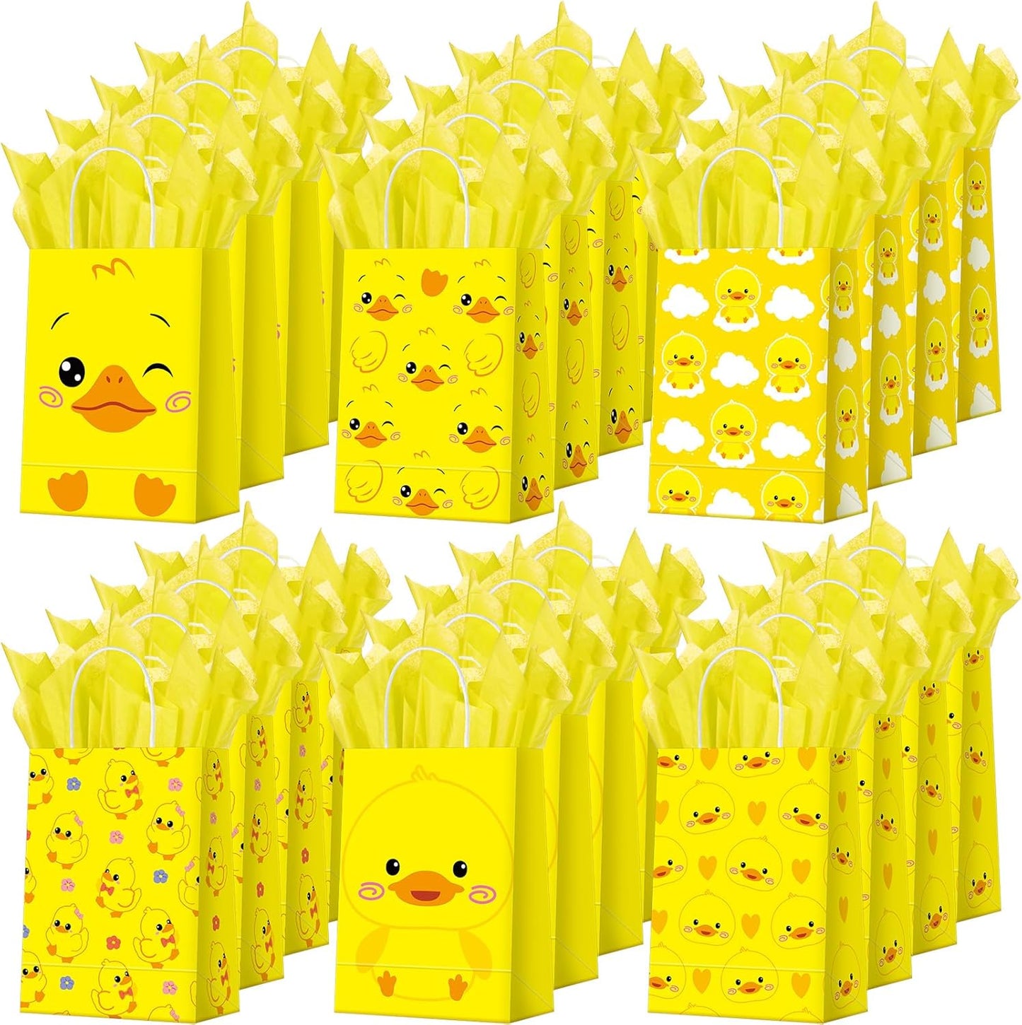 24 Pcs Duck Party Favors Bags Yellow Duck Gift Bag with Handles Tissue Paper Treat Goodie Candy Favor Tote Boxes for Baby Shower Birthday Party Supplies