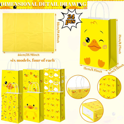 24 Pcs Duck Party Favors Bags Yellow Duck Gift Bag with Handles Tissue Paper Treat Goodie Candy Favor Tote Boxes for Baby Shower Birthday Party Supplies