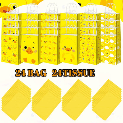24 Pcs Duck Party Favors Bags Yellow Duck Gift Bag with Handles Tissue Paper Treat Goodie Candy Favor Tote Boxes for Baby Shower Birthday Party Supplies