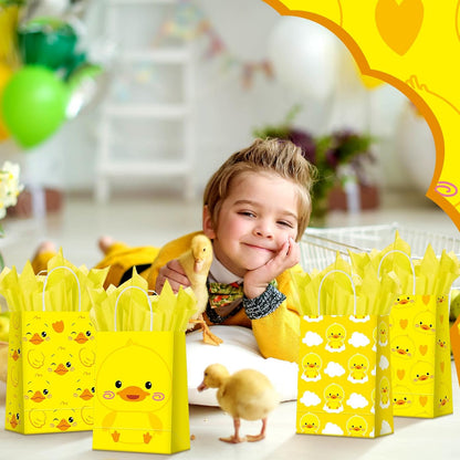 24 Pcs Duck Party Favors Bags Yellow Duck Gift Bag with Handles Tissue Paper Treat Goodie Candy Favor Tote Boxes for Baby Shower Birthday Party Supplies
