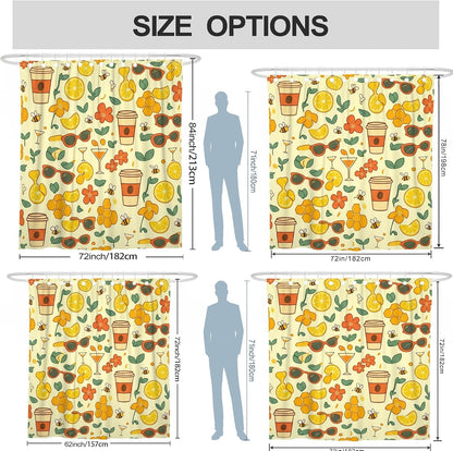Lemon Shower Curtain, Summer Playful Flower Sunglasses Summer Yellow Waterproof Fabric Bathtub Cloth Curtains for Home Bathroom Toile Hotel Decor 62x72 Inch
