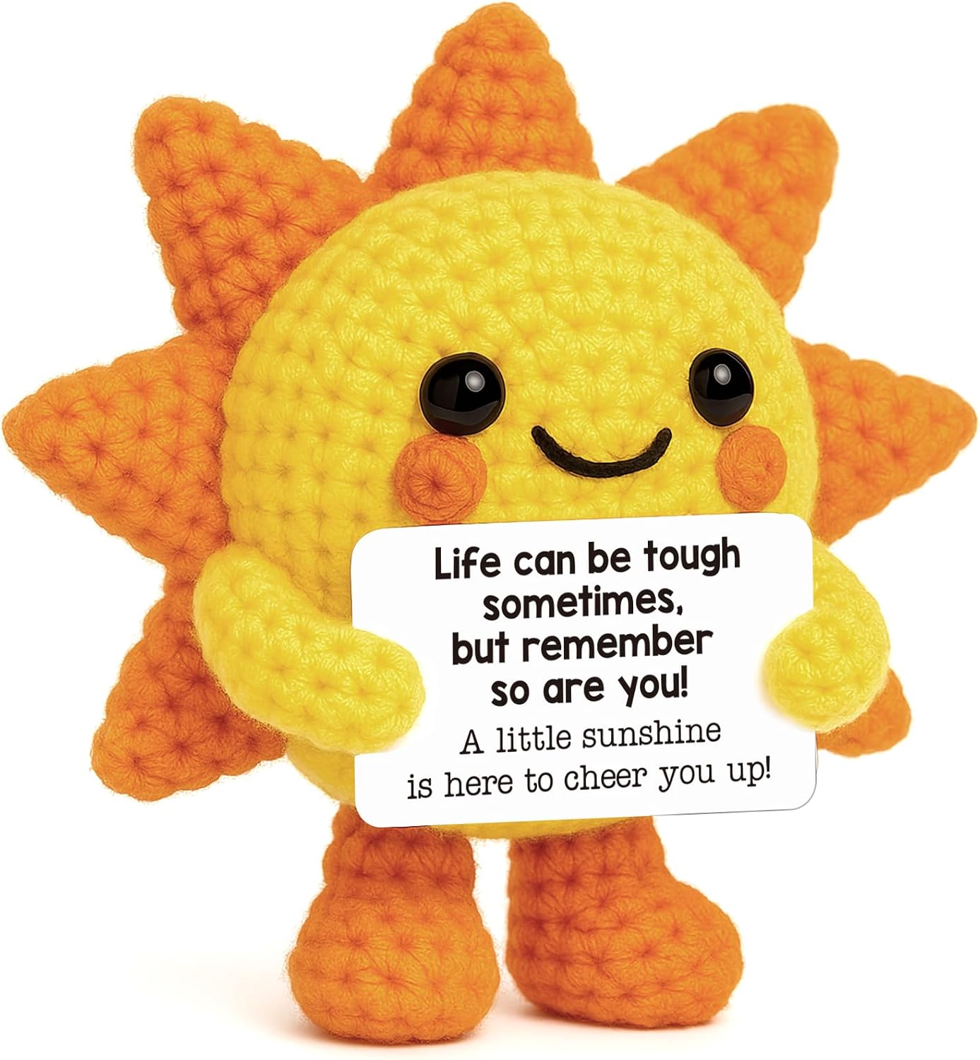 Mini Positive Crochet Sunshine Flowers Inspirational Cheer Up Support Gift | Back to School Self Care Fall Decor for Women Friend Coworkers Stress Relief Gift Mental Health Positive Present for Birthday