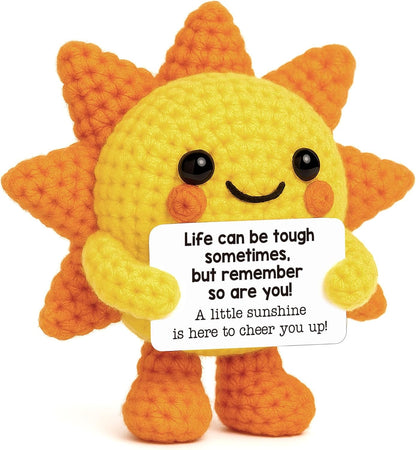 Mini Positive Crochet Sunshine Flowers Inspirational Cheer Up Support Gift | Back to School Self Care Fall Decor for Women Friend Coworkers Stress Relief Gift Mental Health Positive Present for Birthday