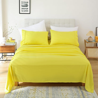 Twin Sheet Set - 3 Piece Bed Sheets for Twin Size Bed, Luxury Soft Breathable Microfiber, Extra Deep Pocket, Bedding Sheets & Pillowcase, Wrinkle Free Oeko-Tex, Yellow