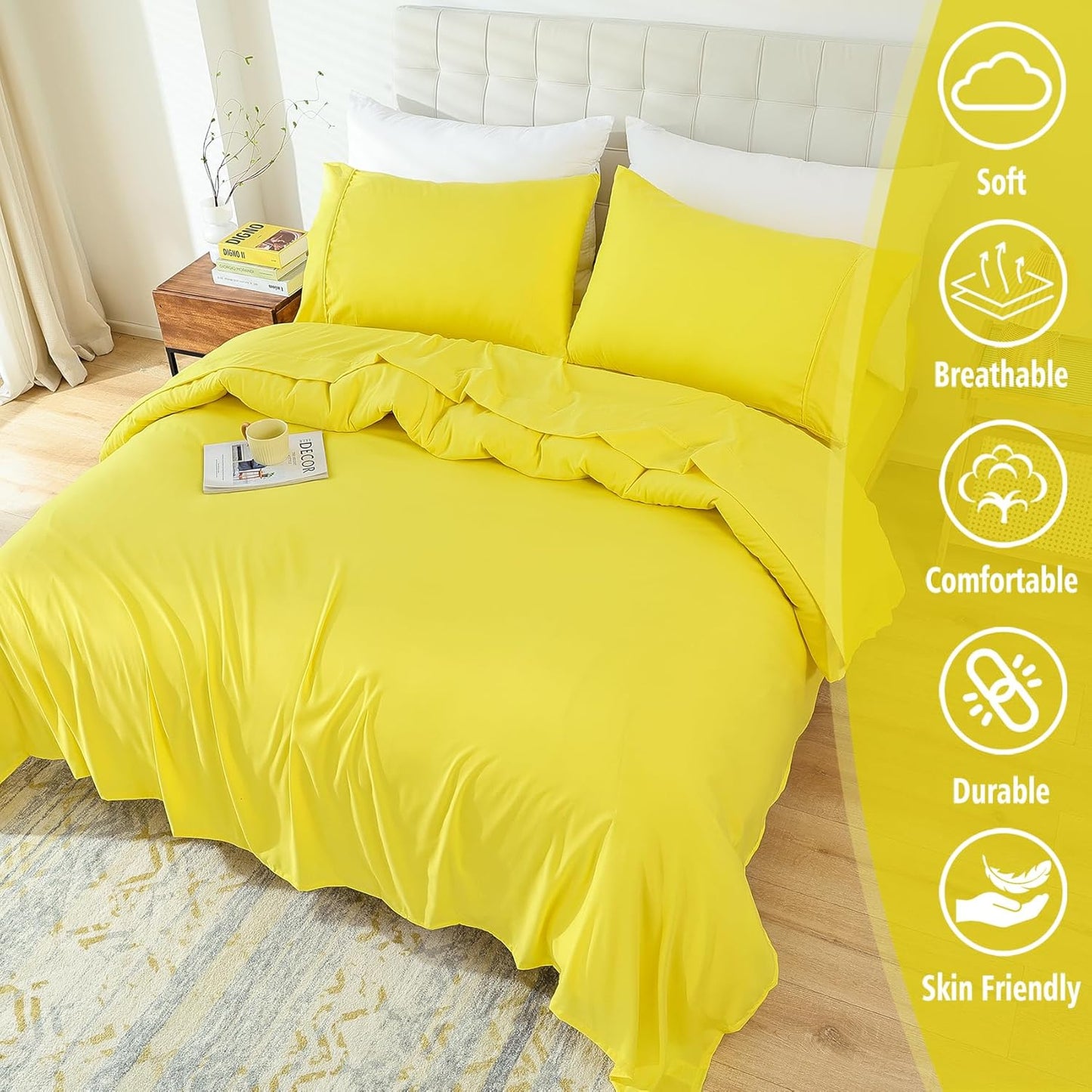 Twin Sheet Set - 3 Piece Bed Sheets for Twin Size Bed, Luxury Soft Breathable Microfiber, Extra Deep Pocket, Bedding Sheets & Pillowcase, Wrinkle Free Oeko-Tex, Yellow