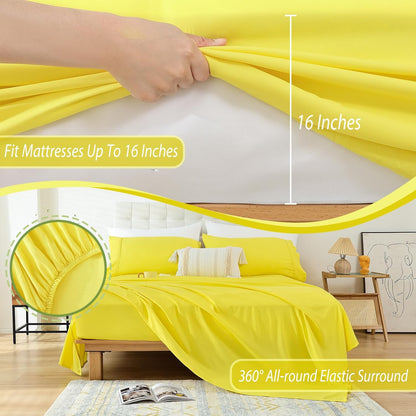Twin Sheet Set - 3 Piece Bed Sheets for Twin Size Bed, Luxury Soft Breathable Microfiber, Extra Deep Pocket, Bedding Sheets & Pillowcase, Wrinkle Free Oeko-Tex, Yellow