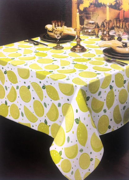 Lemon Design Tablecloth Heavy Duty Textile Flannel Backed, 52" x 90" Oblong