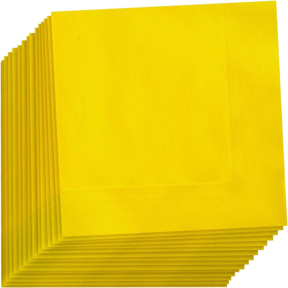 Solid Sunflower Yellow Paper Luncheon Napkins - 6.5" x 6.5", 20 Pieces - Perfect for Birthdays, Weddings, Parties & Special Events