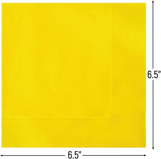 Solid Sunflower Yellow Paper Luncheon Napkins - 6.5" x 6.5", 20 Pieces - Perfect for Birthdays, Weddings, Parties & Special Events