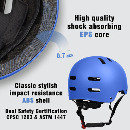 Skateboard Bike Helmet, 3 Sizes for Adult Youth Kids Women Men Boys Girls | Certified Multi-Sport Helmet for Scooter Skate Bicycle, Adjustable Lightweight Ventilated Helmet