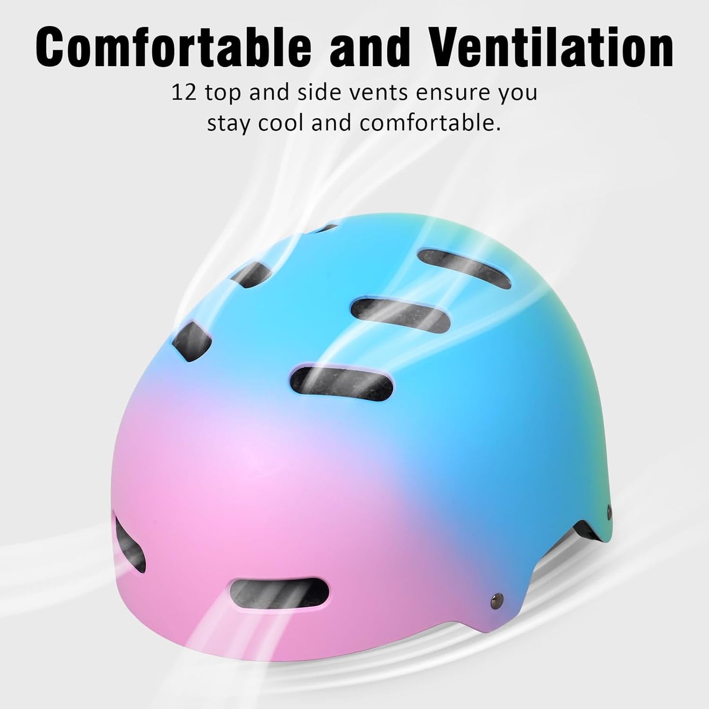 Skateboard Bike Helmet, 3 Sizes for Adult Youth Kids Women Men Boys Girls | Certified Multi-Sport Helmet for Scooter Skate Bicycle, Adjustable Lightweight Ventilated Helmet