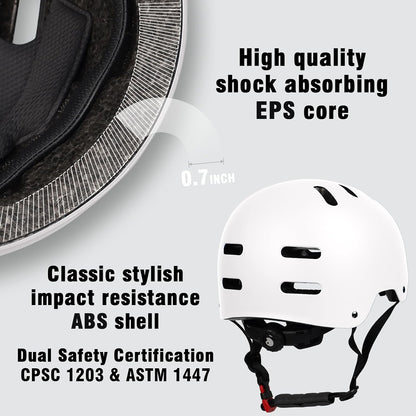 Skateboard Bike Helmet, 3 Sizes for Adult Youth Kids Women Men Boys Girls | Certified Multi-Sport Helmet for Scooter Skate Bicycle, Adjustable Lightweight Ventilated Helmet