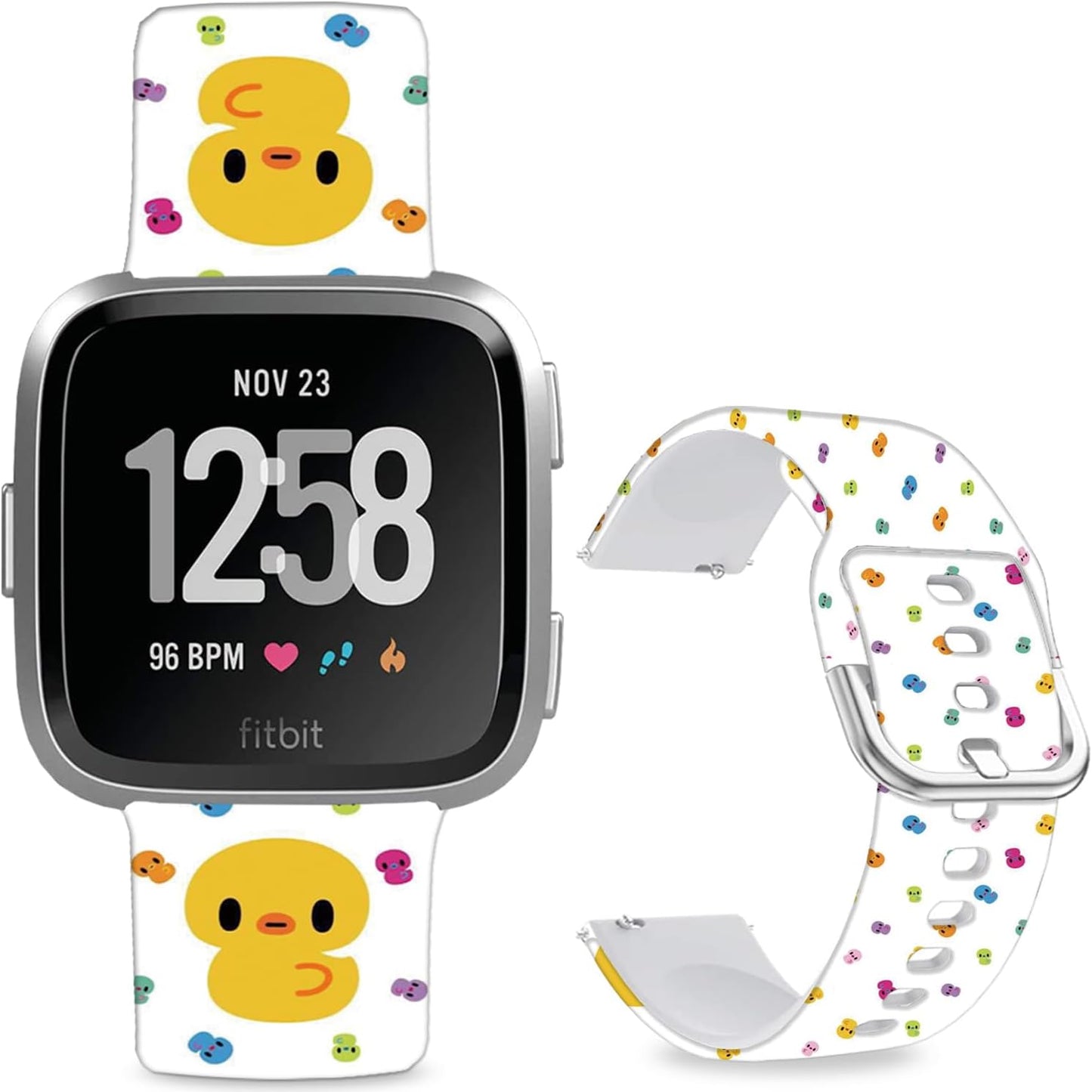 Soft Silicone Watch Bands Compatible with Fitbit Versa 2/Versa/Fitbit Versa Lite/SE Cartoon Band，23mm Cute Floral Pattern Printed Strap Replacement Wristband for Men Women Teens.