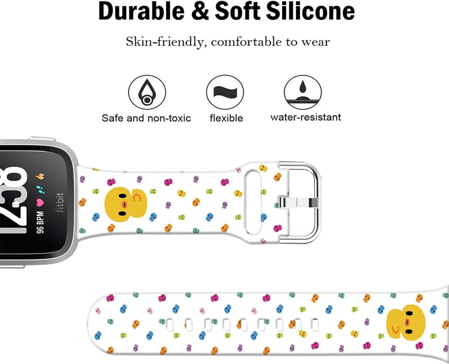 Soft Silicone Watch Bands Compatible with Fitbit Versa 2/Versa/Fitbit Versa Lite/SE Cartoon Band，23mm Cute Floral Pattern Printed Strap Replacement Wristband for Men Women Teens.