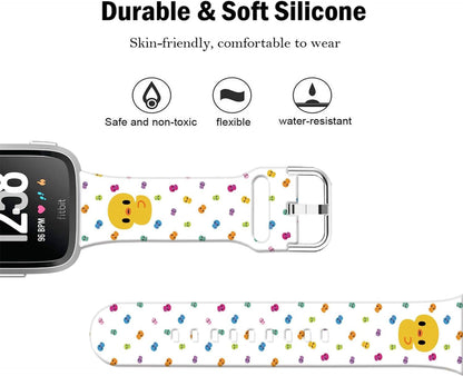 Soft Silicone Watch Bands Compatible with Fitbit Versa 2/Versa/Fitbit Versa Lite/SE Cartoon Band，23mm Cute Floral Pattern Printed Strap Replacement Wristband for Men Women Teens.