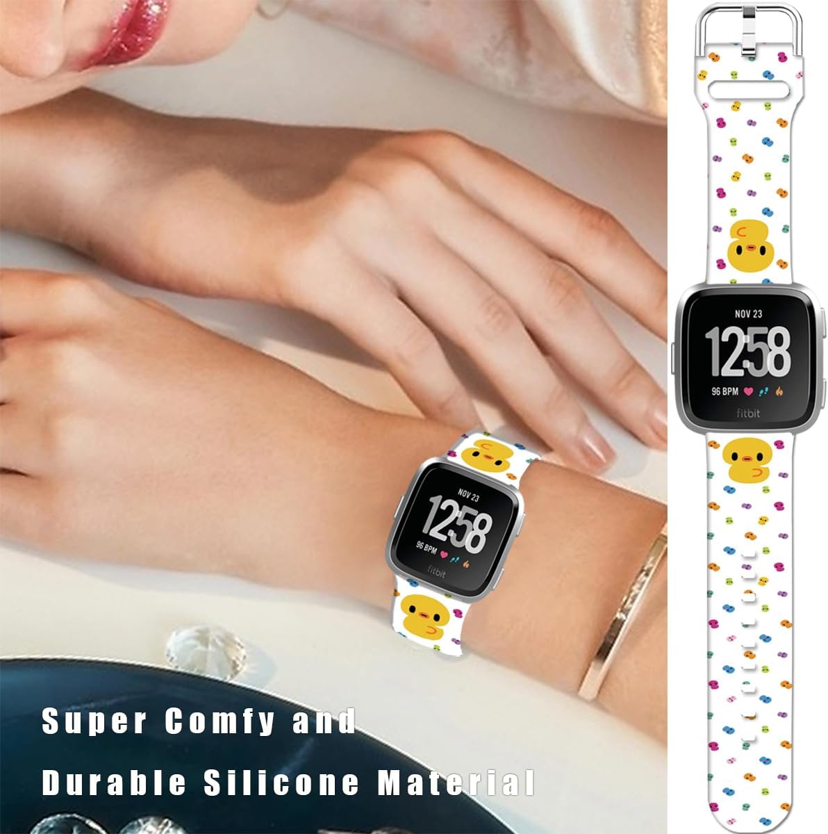 Soft Silicone Watch Bands Compatible with Fitbit Versa 2/Versa/Fitbit Versa Lite/SE Cartoon Band，23mm Cute Floral Pattern Printed Strap Replacement Wristband for Men Women Teens.