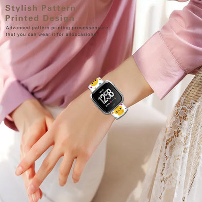 Soft Silicone Watch Bands Compatible with Fitbit Versa 2/Versa/Fitbit Versa Lite/SE Cartoon Band，23mm Cute Floral Pattern Printed Strap Replacement Wristband for Men Women Teens.