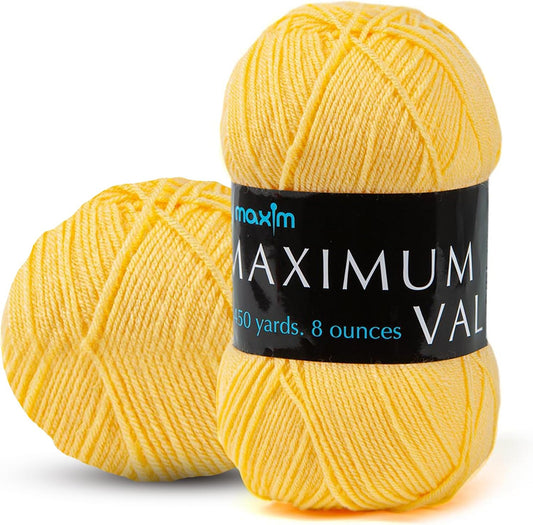 Maximum Value Acrylic Yarn for Crocheting and Knitting, Soft Worsted Weight Yellow Yarn 4, Ideal for Blankets, Sweaters, Hats, and Scarves, 8 oz Skein (474 Yds), Yellow - 1 Skein