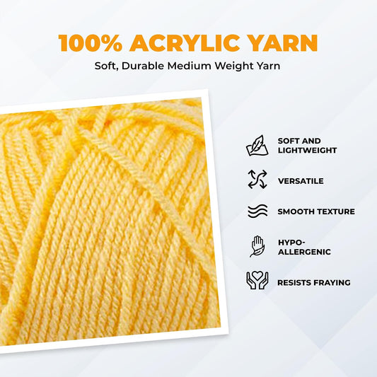 Maximum Value Acrylic Yarn for Crocheting and Knitting, Soft Worsted Weight Yellow Yarn 4, Ideal for Blankets, Sweaters, Hats, and Scarves, 8 oz Skein (474 Yds), Yellow - 1 Skein