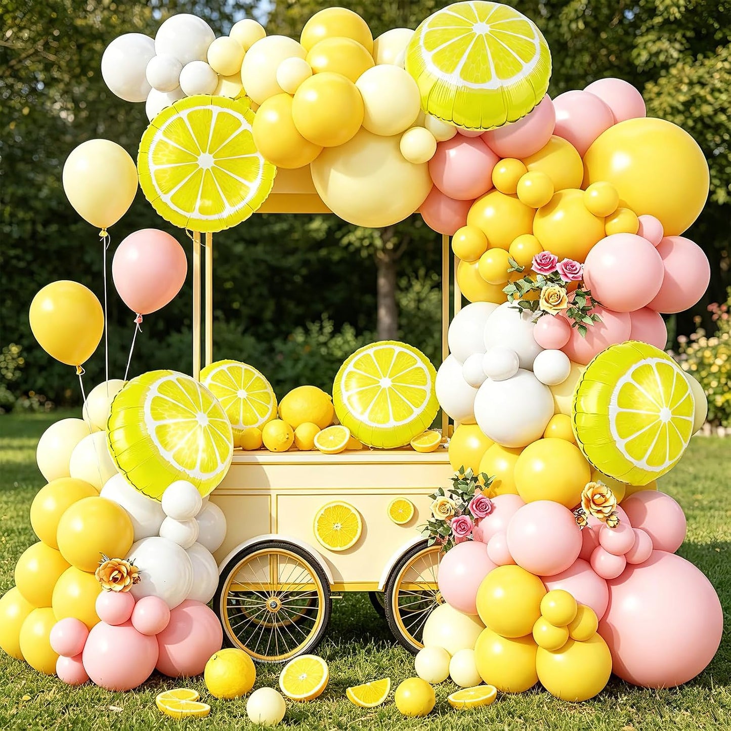 Lemon Balloon Arch Garland,150pcs Yellow Light Pink and White Balloon Arch Kit with Lemon Yellow Foil Balloons for Lemon Baby Shower,Lemonade Party Main Squeeze Bridal Shower Decorations