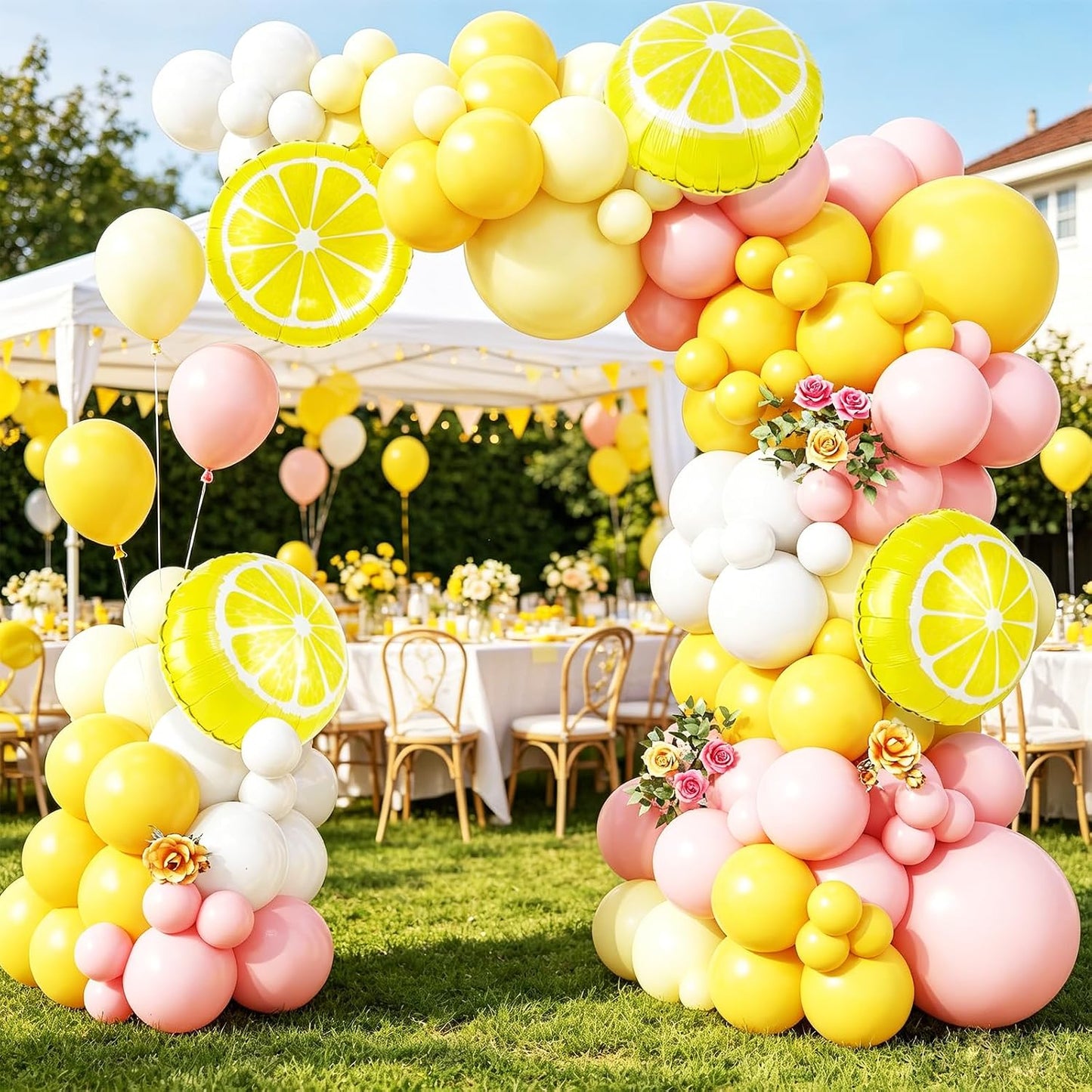 Lemon Balloon Arch Garland,150pcs Yellow Light Pink and White Balloon Arch Kit with Lemon Yellow Foil Balloons for Lemon Baby Shower,Lemonade Party Main Squeeze Bridal Shower Decorations