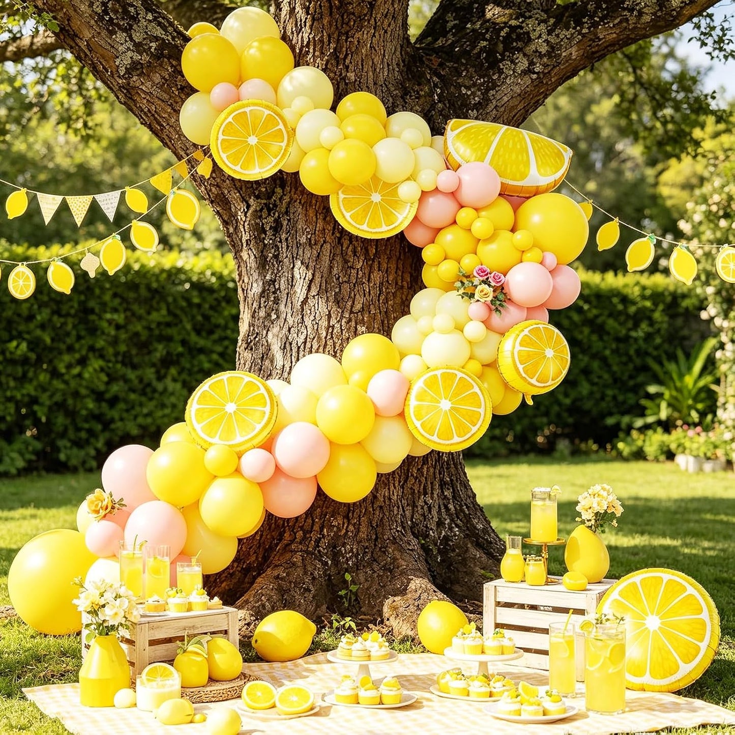 Lemon Balloon Arch Garland,150pcs Yellow Light Pink and White Balloon Arch Kit with Lemon Yellow Foil Balloons for Lemon Baby Shower,Lemonade Party Main Squeeze Bridal Shower Decorations