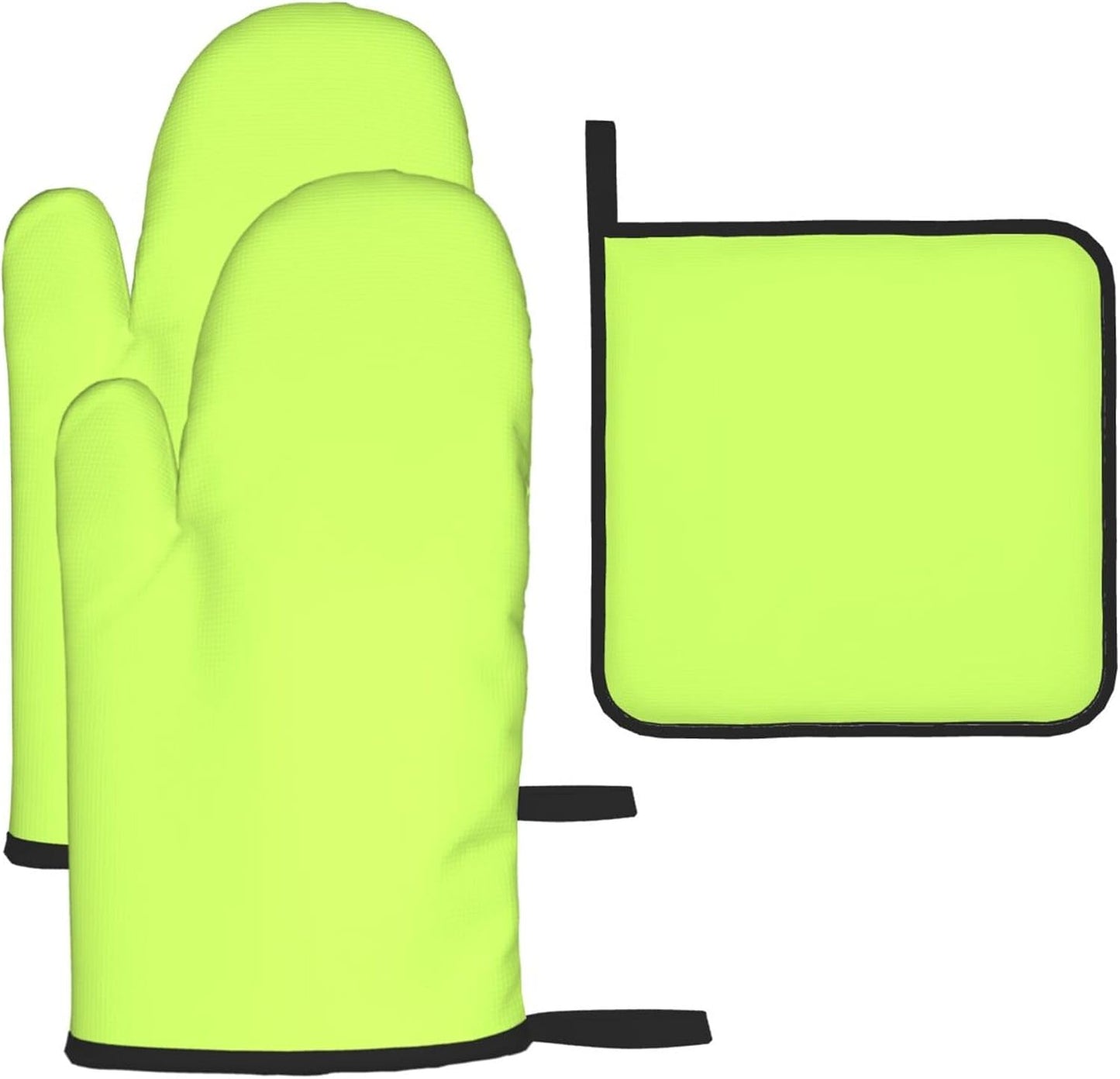 3PCS Oven Mitts and Pot Holders Sets, Solid Color Light Yellow Green Oven Mitts Set Heat Resistant Kitchen Microwave Gloves Safe for Baking,Cooking, BBQ