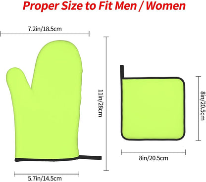 3PCS Oven Mitts and Pot Holders Sets, Solid Color Light Yellow Green Oven Mitts Set Heat Resistant Kitchen Microwave Gloves Safe for Baking,Cooking, BBQ
