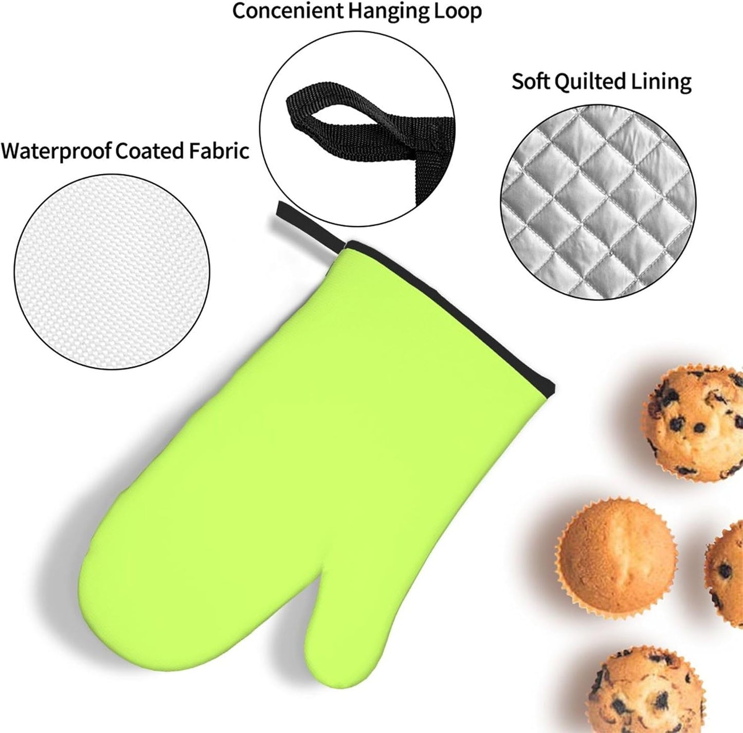 3PCS Oven Mitts and Pot Holders Sets, Solid Color Light Yellow Green Oven Mitts Set Heat Resistant Kitchen Microwave Gloves Safe for Baking,Cooking, BBQ