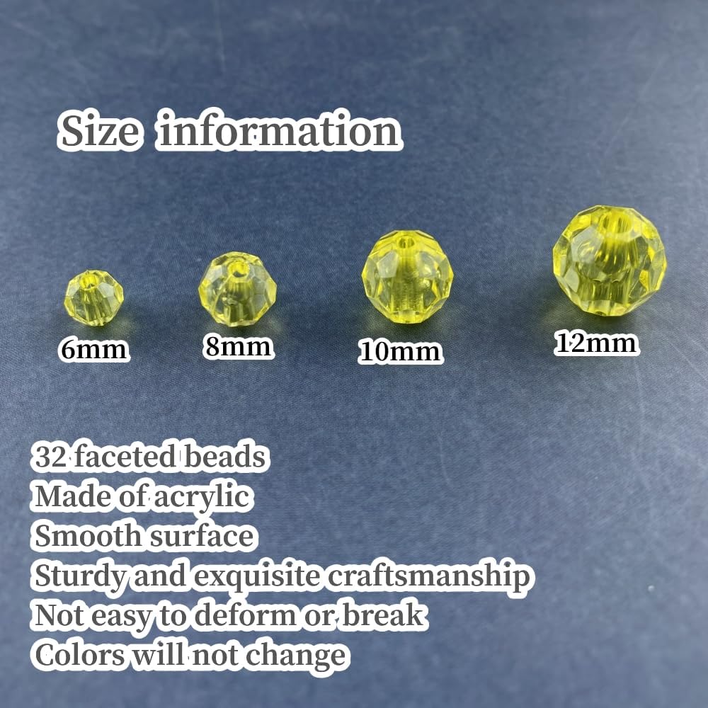 800pcs 6mm Acrylic Round Crystal Faceted Beads for Crafts Spacer Beads for Jewelry Making Necklaces Bracelets Earrings DIY Decoration(Lemon Yellow)