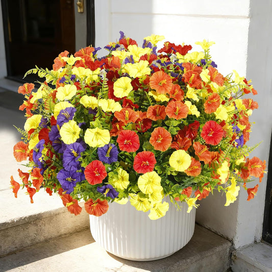 Artificial Morning Glory UV Resistant Outside 36 pcs 4 Colors Garden Artificial Flowers Outdoors, Realistic Faux Silk Morning Glory Fake Morning Glory Plants for Porch Planters Window Wedding Decor
